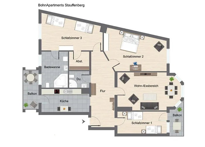 Bohnapartments Stauffenberg - Parkplatz - 2 Badezimmer - 3 Schlafzimmer - Wlan